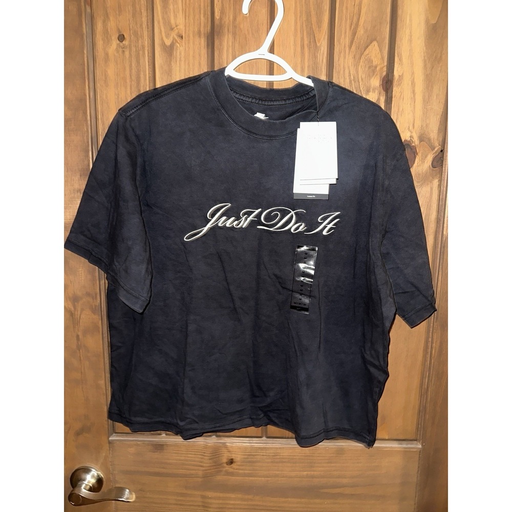 Women's Nike Just Do It Loose Fit T Shirt Throwback Look Sz M Faded Black $40